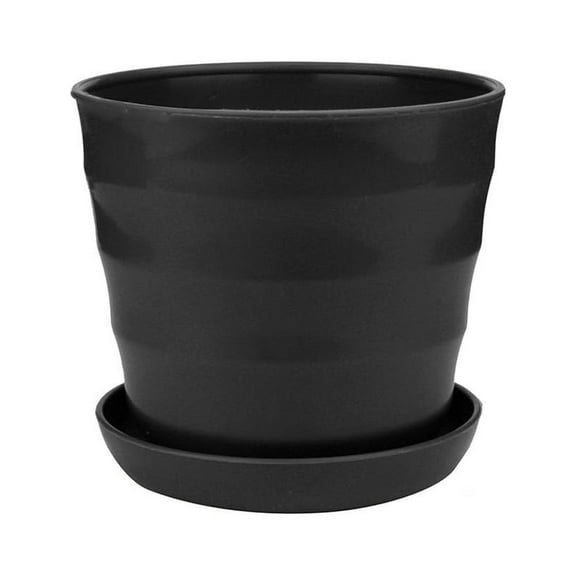 Ionze Black Round Plastic Plant Pot with Tray