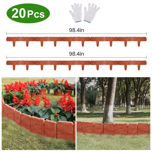 Iorbur 20-Piece 16ft Plastic Garden Edging, Cobblestone-Style Flexible Interlocking Landscape Border, PP Lawn Edging for Yard Flower Bed and Pathway Landscaping