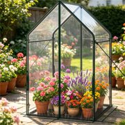 Iorbur 36"  36"   60" Portable Mini Greenhouse with PE Bottom Mat, 36 60 Inch Clear PVC Plant Grow Tent, Wind Resistant Metal Frame Outdoor Green House with Stakes & Ropes