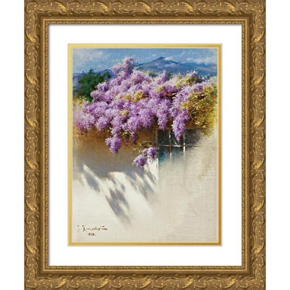 Iosif Evstafevich Krachkovsky 14x18 Gold Ornate Wood Frame and Double Matted Museum Art Print Titled - Wisteria in Bloom (1898)