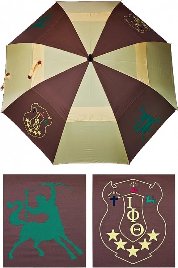 Iota Phi Theta Wind Resistant Auto Open Jumbo Umbrella [Brown/Gold - 30"]