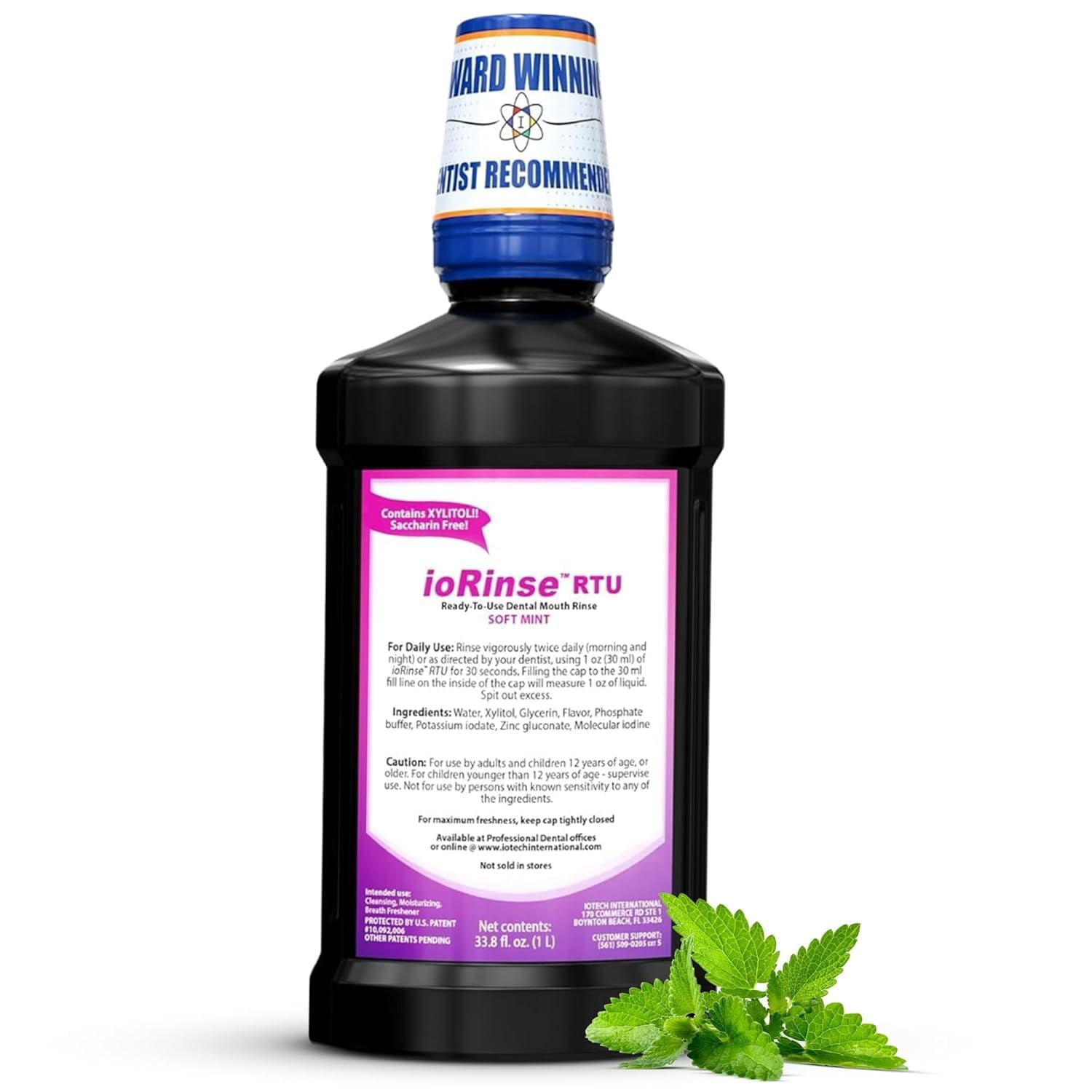 ioRinse RTU Halitosis Mouthwash for Fresh Breath, Dentists' Top Choice, Alcohol Free & Fluoride Free Molecular Iodine Oral Rinse, Soft Mint, Professional Clean Mouth Wash, RTU Mouthwash 33.8 oz