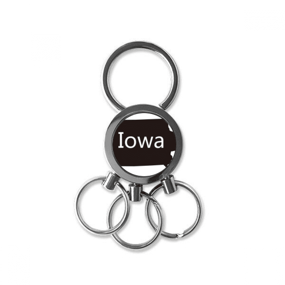 Iowa America USA Map Outline Stainless Steel Metal Key Holder Chain Ring Keychain