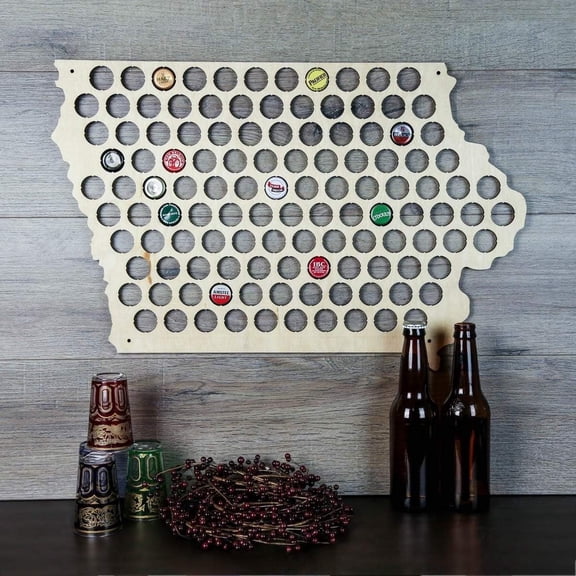 Torched Iowa Beer Cap Map Wall Display Decor Art 18" x 17" x 0.25"