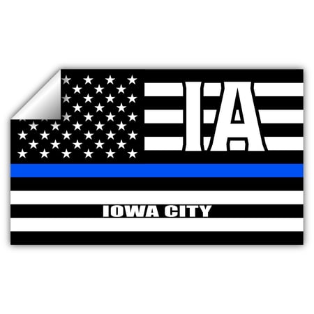 Iowa City IA Iowa Johnson County Thin Blue Line Stealthy USA Flag - Honoring Law Enforcement Officers Flags - Blue Lives Matter Euro Decal Bumper Sticker 3M Vinyl 3" x 5"