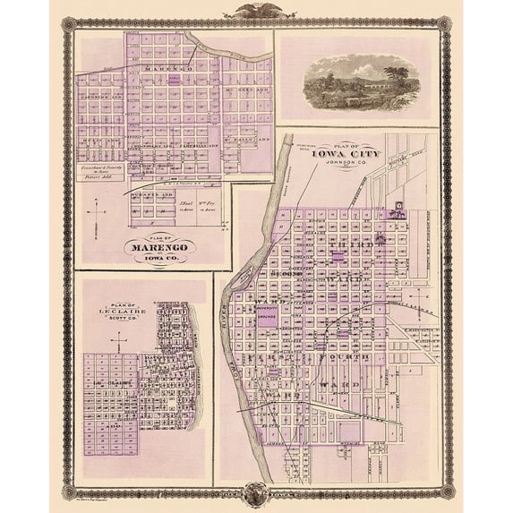 Iowa City Marengo Le Claire Iowa - Shober 1875 Poster Print by Shober Shober IAIO0002