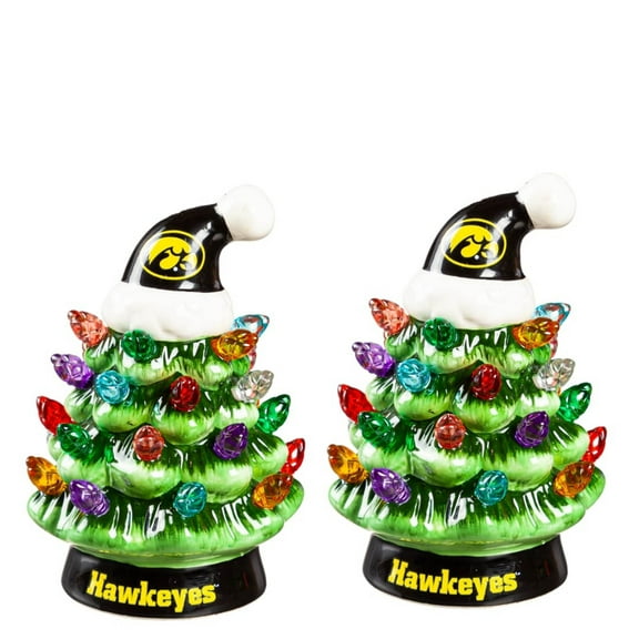 Iowa Hawkeyes 2-Pack 4" Ceramic LED Christmas Tree Set