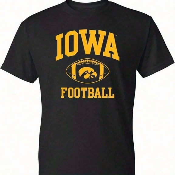 Iowa Hawkeyes Graphic-Shirt - Black With Yellow & White Colors, All-Season Casual Wear, Cotton Knit, WashableRelaxed Fit Casual Tees