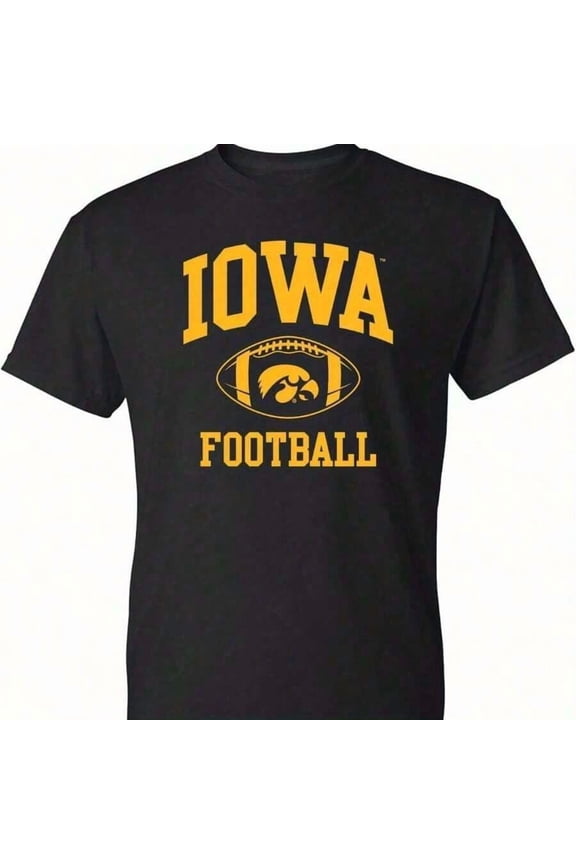 Iowa Hawkeyes Graphic-Shirt - Black With Yellow & White Colors, All-Season Casual Wear, Cotton Knit, WashableRelaxed Fit Casual Tees