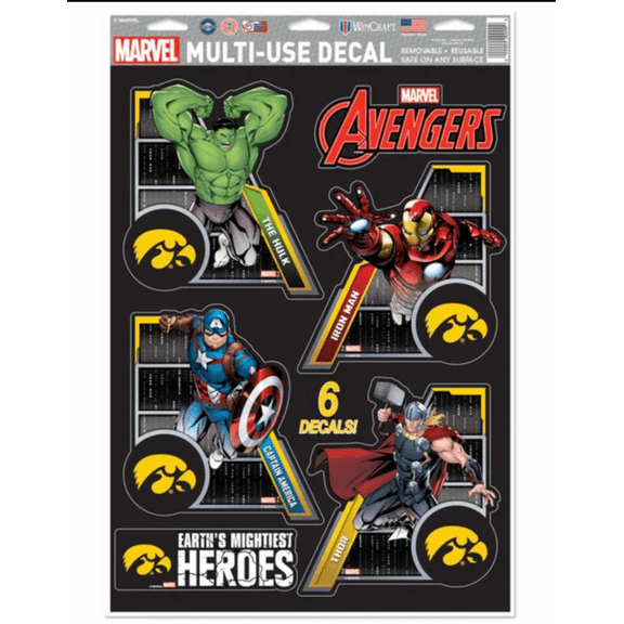 Iowa Hawkeyes / MARVEL Multi-Use 6 Piece Decals 11" x 17"