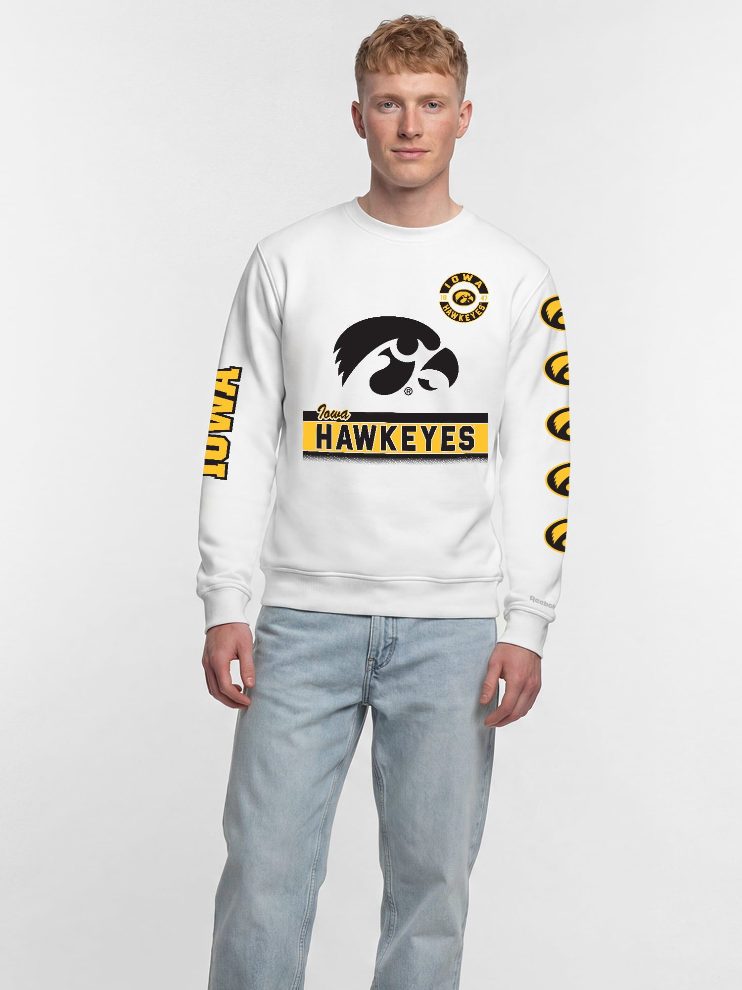 Iowa Hawkeyes Reebok Mens White Crew Sweatshirt