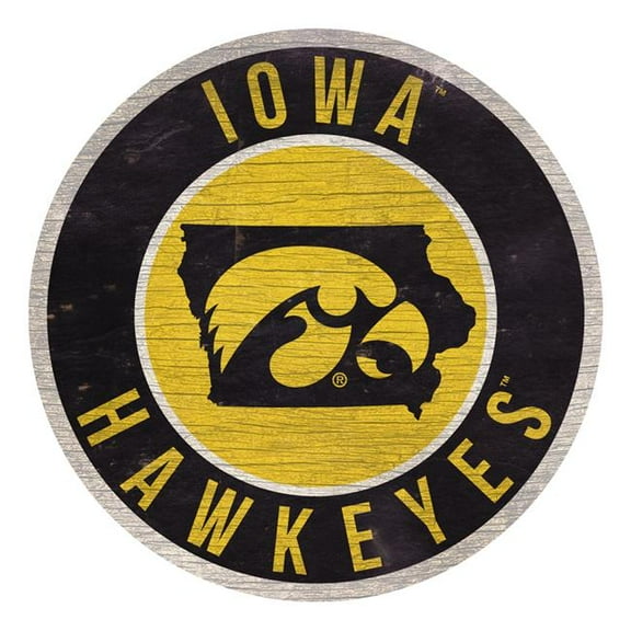 Iowa Hawkeyes Sign Wood 12 Inch Round State Design
