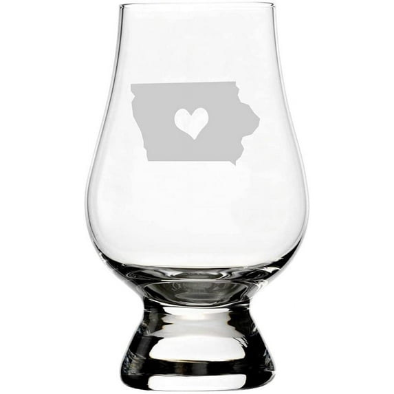 Iowa Heart States Etched 6.5oz Glencairn Whisky Glass