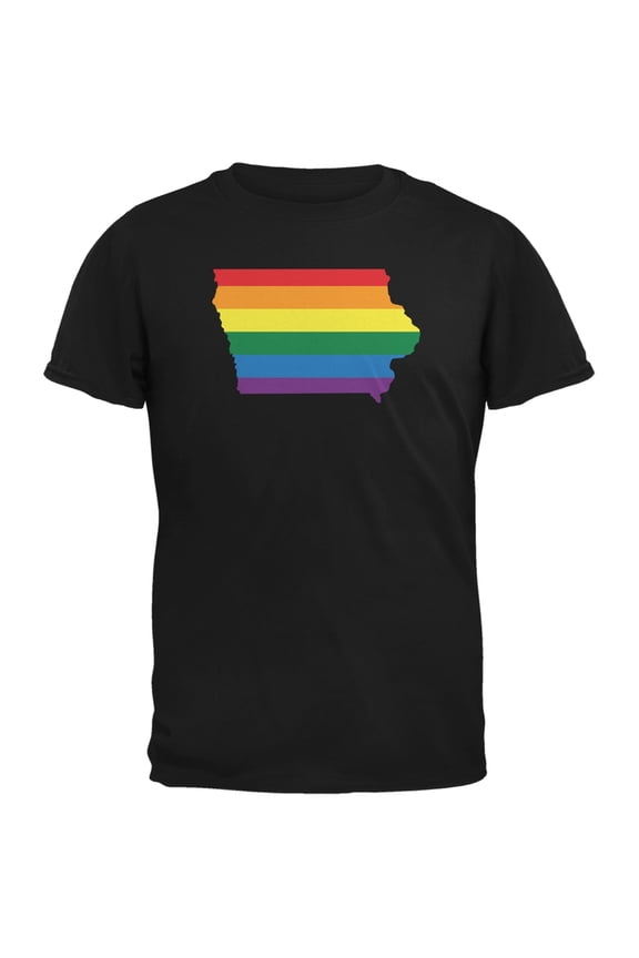 Iowa LGBT Gay Pride Rainbow Black Adult T-Shirt - Small