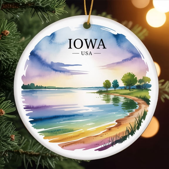 Iowa, Lake Okoboji Travel Ornament – Custom Ceramic Ornament for Christmas Tree Decoration, Souvenir Gift for Travelers, Couples, Friends, Valentine Gifts 218OR72