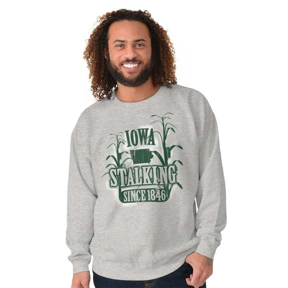 Iowa Map Shape Funny IA Corn Stalking Unisex Plus Fleece Graphic Sweatshirt Brisco Brands 2X