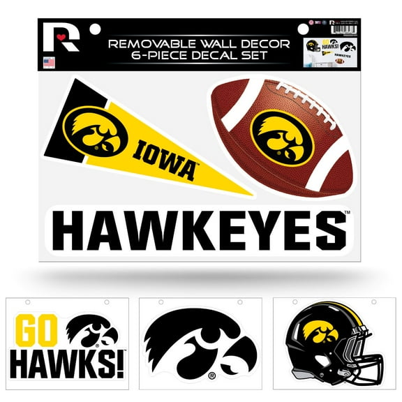 Iowa NCAA Hawkeyes (Set of 6) Individual Easy Peel Die-Cut Decal Stickers - Remove - Re-organize - Re-apply