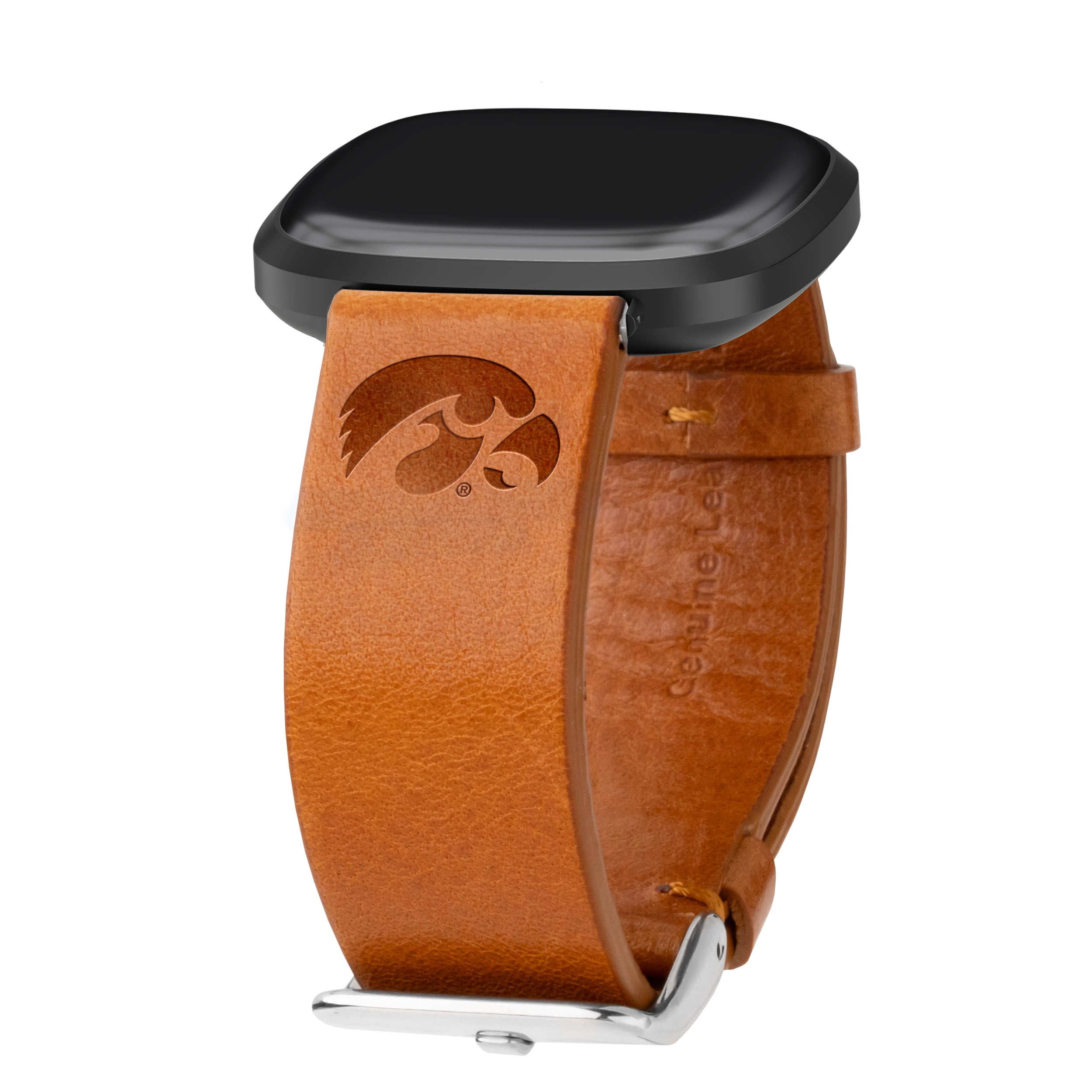Iowa Premium Leather Unisex Watch Band for FitBit Versa 3 and Sense (Short Tan) by Affinity Bands