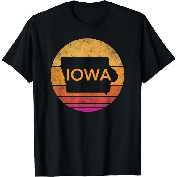 Iowa Retro Sunset , State of Iowa Outline T-Shirt