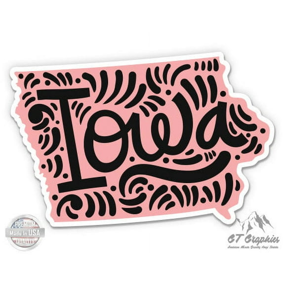 Iowa Shape Cute Letters Native Local - 8" Vinyl Sticker - For Car Laptop I-Pad - Waterproof Decal