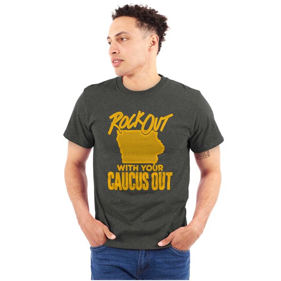 Iowa Shape Rock Out Caucus Funny Men's Graphic T Shirt Tees Brisco Brands M