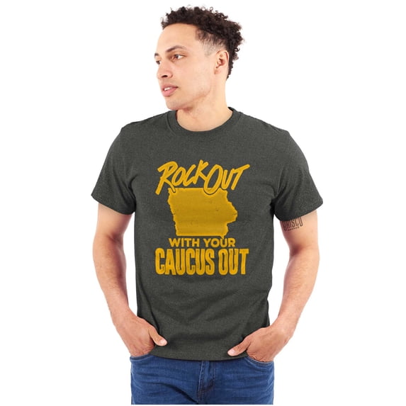 Iowa Shape Rock Out Caucus Funny Plus Size Crewneck Graphic Tee Shirt Brisco Brands 2X
