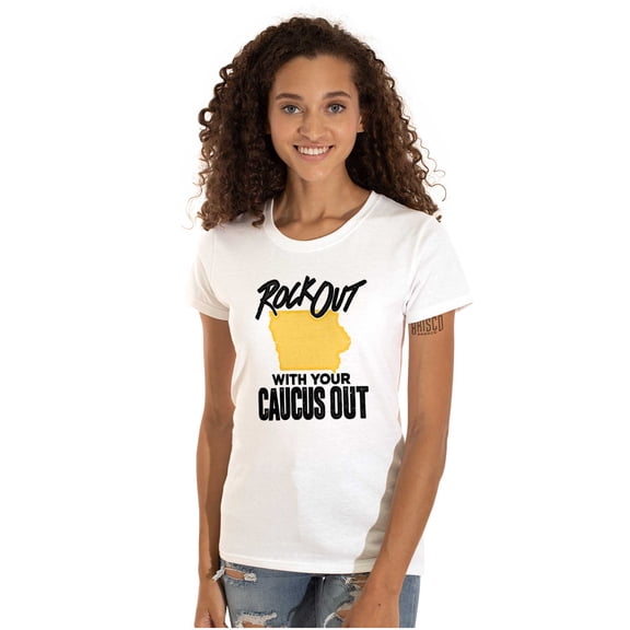 Iowa Shape Rock Out Caucus Funny Womens Slim Fit Graphic Tee Brisco Brands M