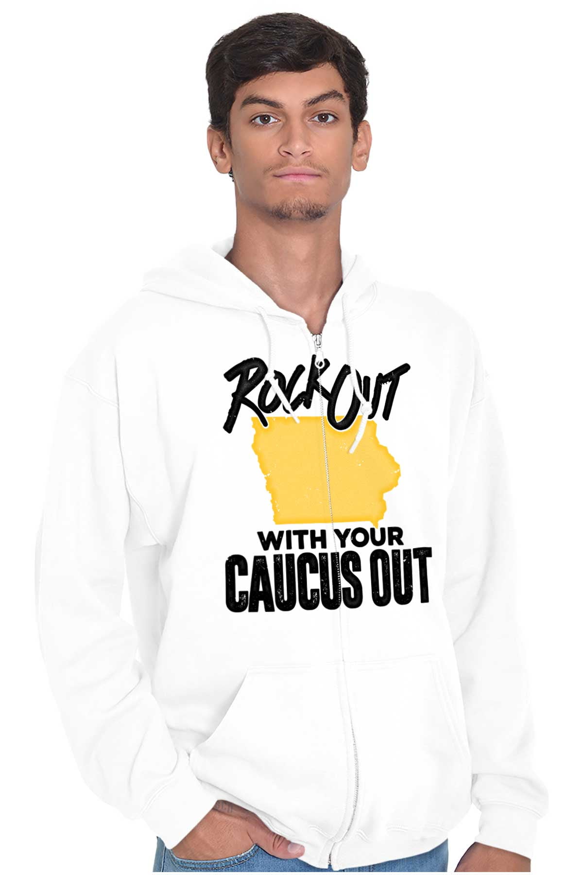 Iowa Shape Rock Out Caucus Funny Zip Up Hoodie Men's Women's Brisco Brands M