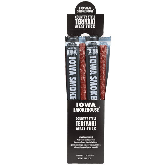 IOWA SMOKEHOUSE Country Style Teriyaki Meat Sticks, 1.5 oz, 24 Count