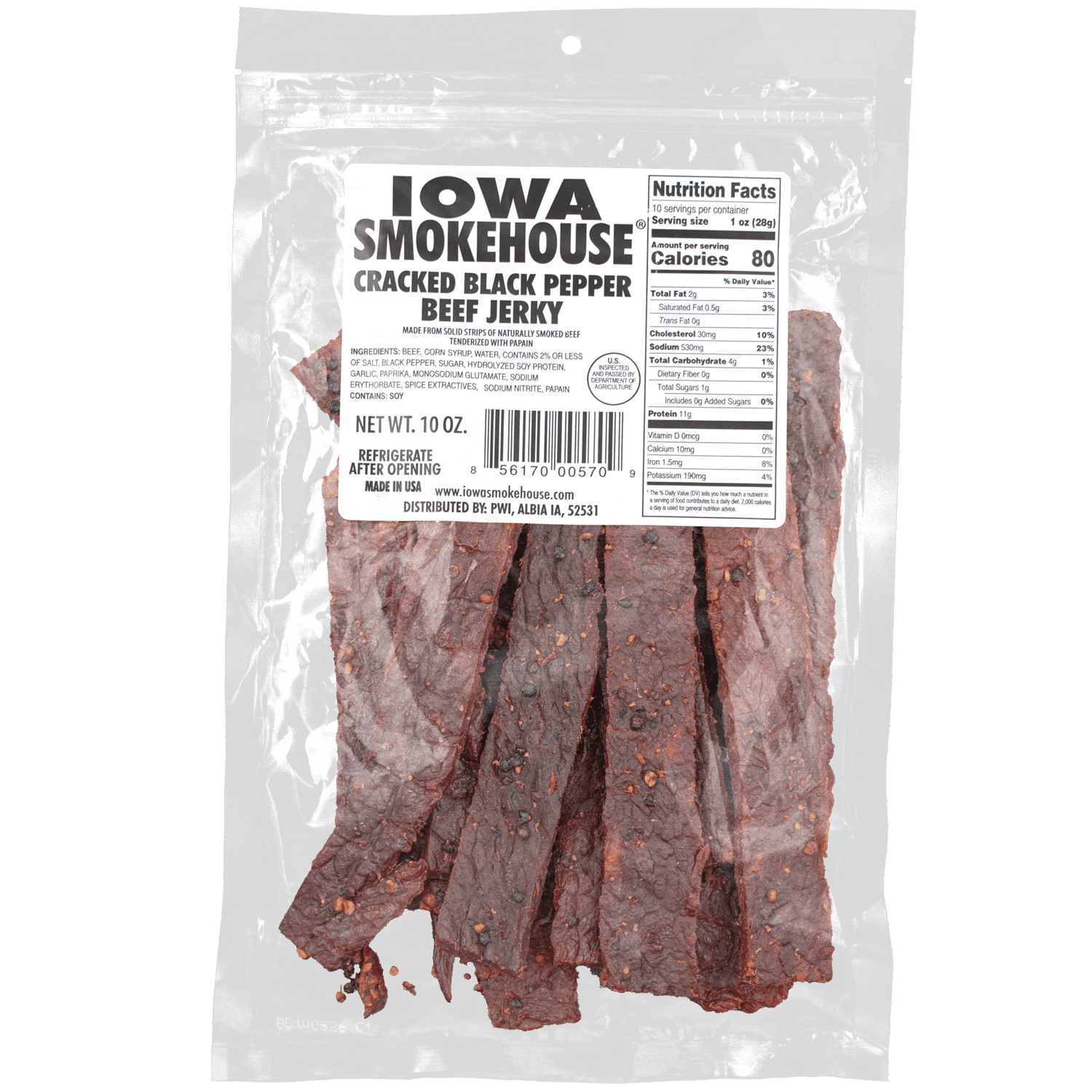 IOWA SMOKEHOUSE Cracked Black Pepper Beef Jerky, 10 oz
