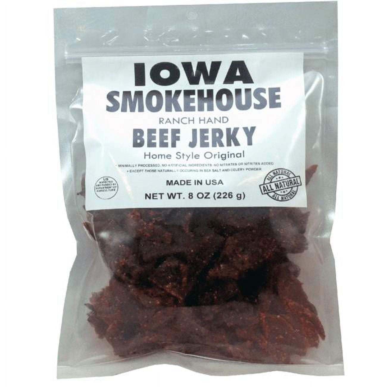 Iowa Smokehouse IS-RH8JN-6CT Ranch Hand Beef Homestyle Original Jerky, 8-oz. - Quantity 1