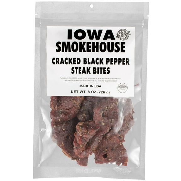 IOWA SMOKEHOUSE Steak Bites Cracked Black Pepper - 8 oz - All-Natural Gluten Free