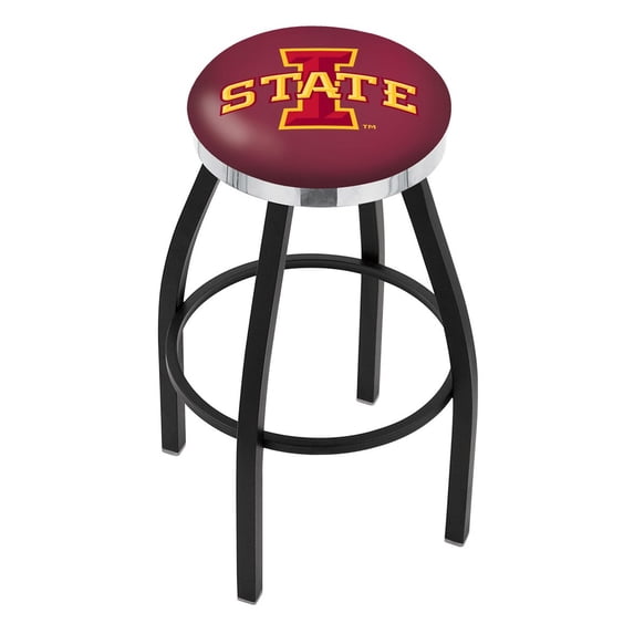 Iowa State Cyclones 30" Black Wrinkle Swivel Bar Stool with Chrome Accent Ring
