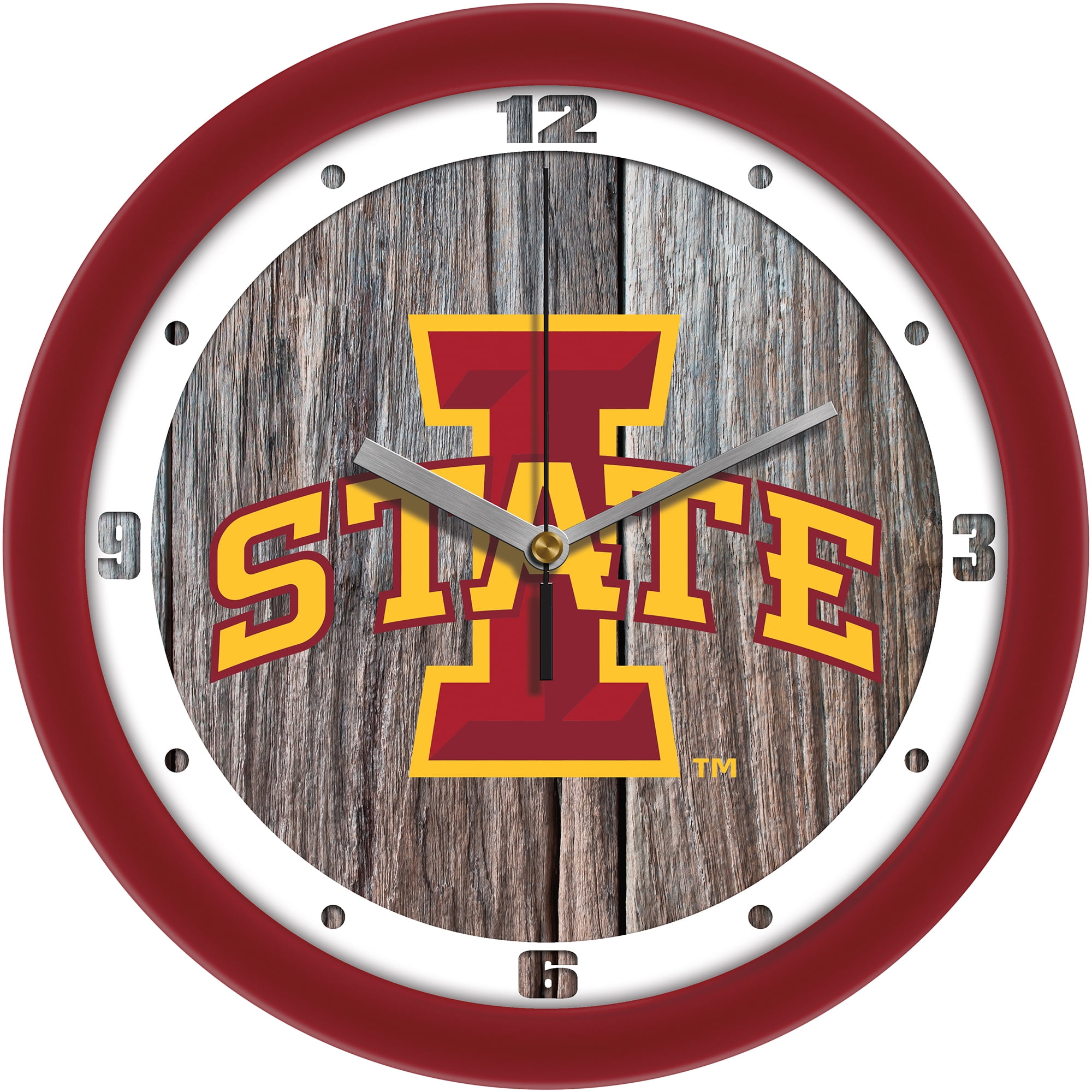 Iowa State Cyclones 11.5'' Suntime Premium Glass Face Weathered Wood Wall Clock