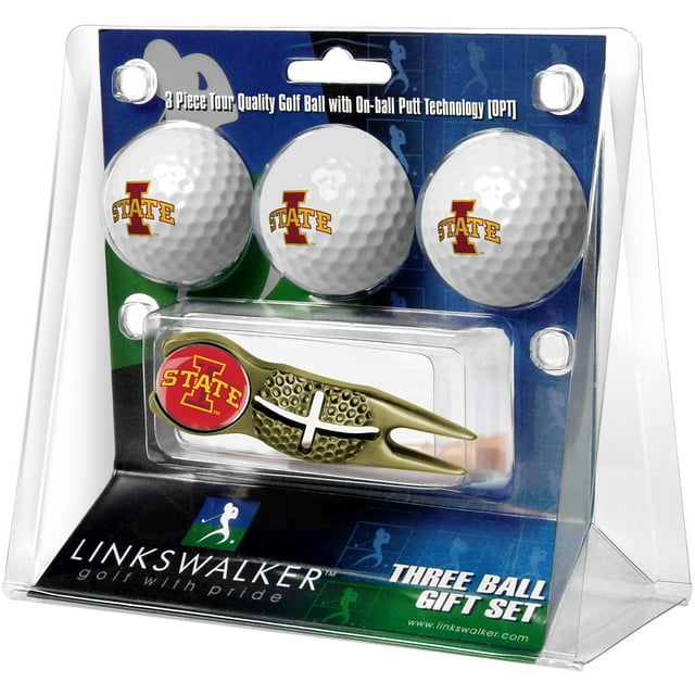 Iowa State Cyclones 3-Pack Golf Ball Gift Set with Gold Crosshair Divot Tool
