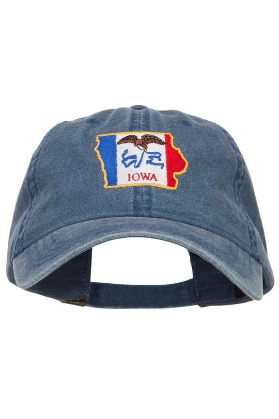 Iowa State Flag Map Embroidered Washed Cap - Navy OSFM