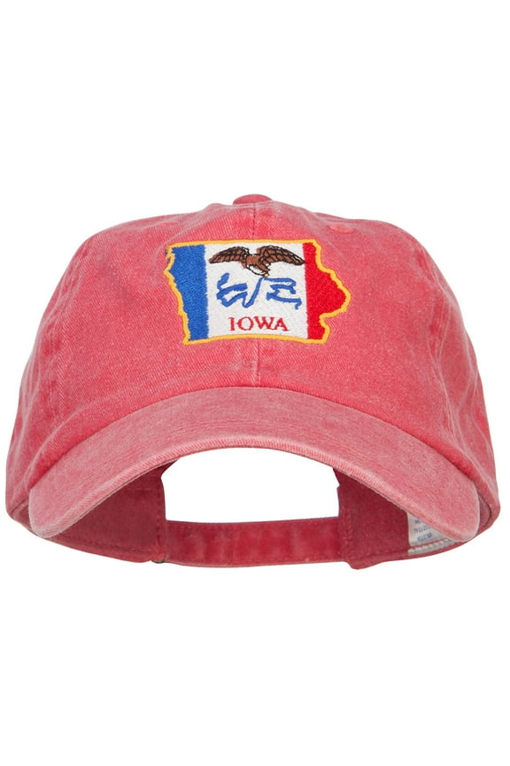 Iowa State Flag Map Embroidered Washed Cap - Red OSFM