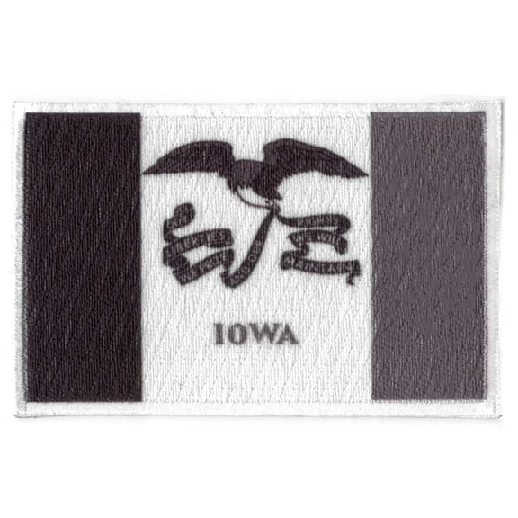 Iowa State Flag Patch Grayscale Embroidered Iron On