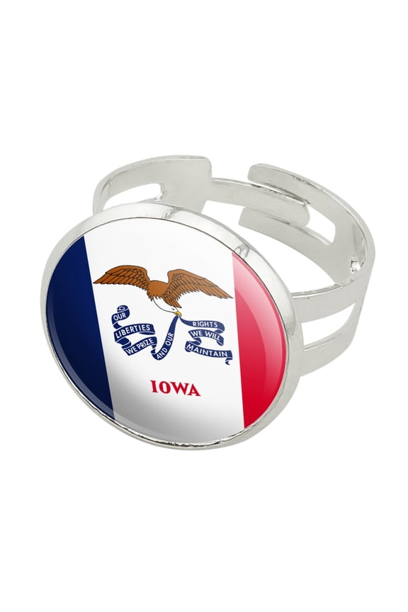 Iowa State Flag Silver Plated Adjustable Novelty Ring