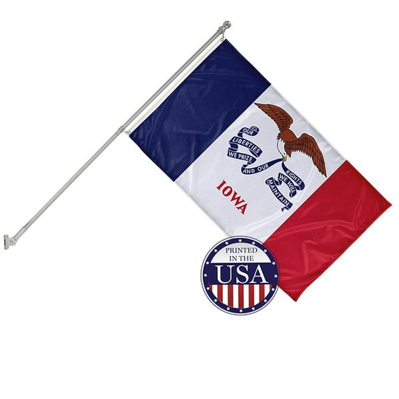 Iowa State Flag and 6ft Flagpole with Wall Mounting Bracket - 3ft x 5ft Knitted Polyester Flag, State Flag Collection, Flag Printed in The USA