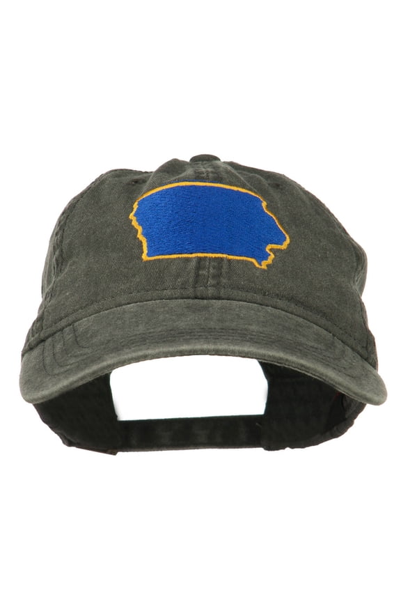 Iowa State Map Embroidered Washed Cap - Black OSFM