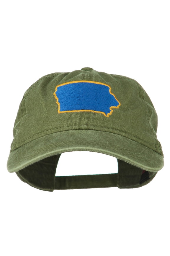 Iowa State Map Embroidered Washed Cap - Olive Green OSFM