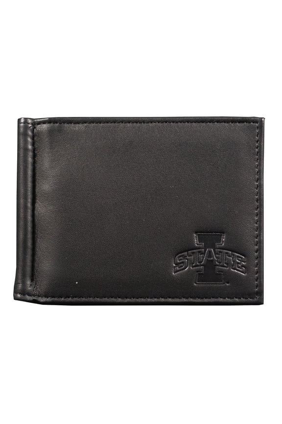 Iowa State NCAA Cyclones Genuine Black Leather Money Clip Wallet RFID Blocking