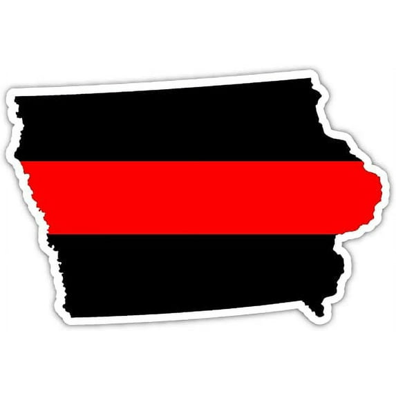Iowa State Shape Fireman Red Line Ribbon Sticker Decal 3x5 in