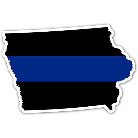 Iowa State Shape Police The Thin Blue Line Ribbon - Law Enforcement Family, Supporter, Personnel Bumper Sticker Decal 3x5 in