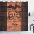 thumbnail image 1 of Iowa State Shower Curtain, Iowa State Flag Branded onto Wood Planks Rustic American Illustration, Fabric Bathroom Set with Hooks, 69W X 84L Inches Extra Long, Pale Brown Dark Brown, by Ambesonne, 1 of 3
