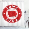 thumbnail image 1 of Iowa State Shower Curtain, Grunge Rubber Stamp Illustration with the Name and Map of Iowa, Fabric Bathroom Set with Hooks, 69W X 75L Inches Long, Vermilion Pale Pink White, by Ambesonne, 1 of 3