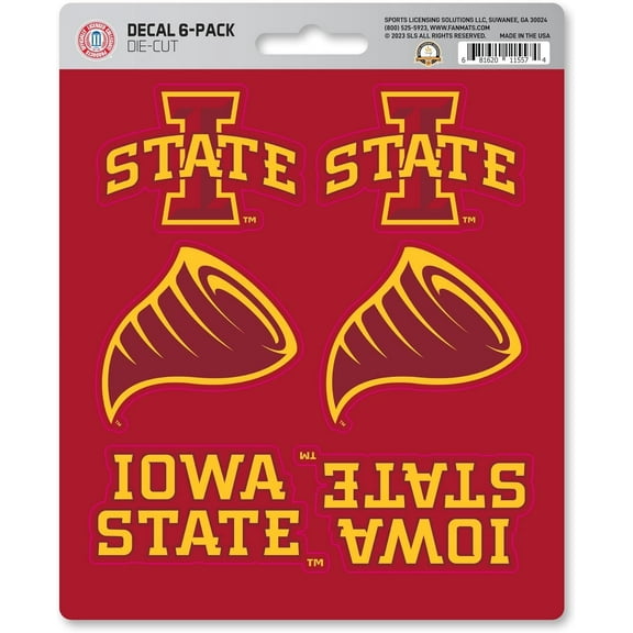 Iowa State University Cyclones 6-Piece Decal Sticker Set, 5x6 Inch Sheet, Gift for football fans for any hard surfaces around home, automotive, personal items