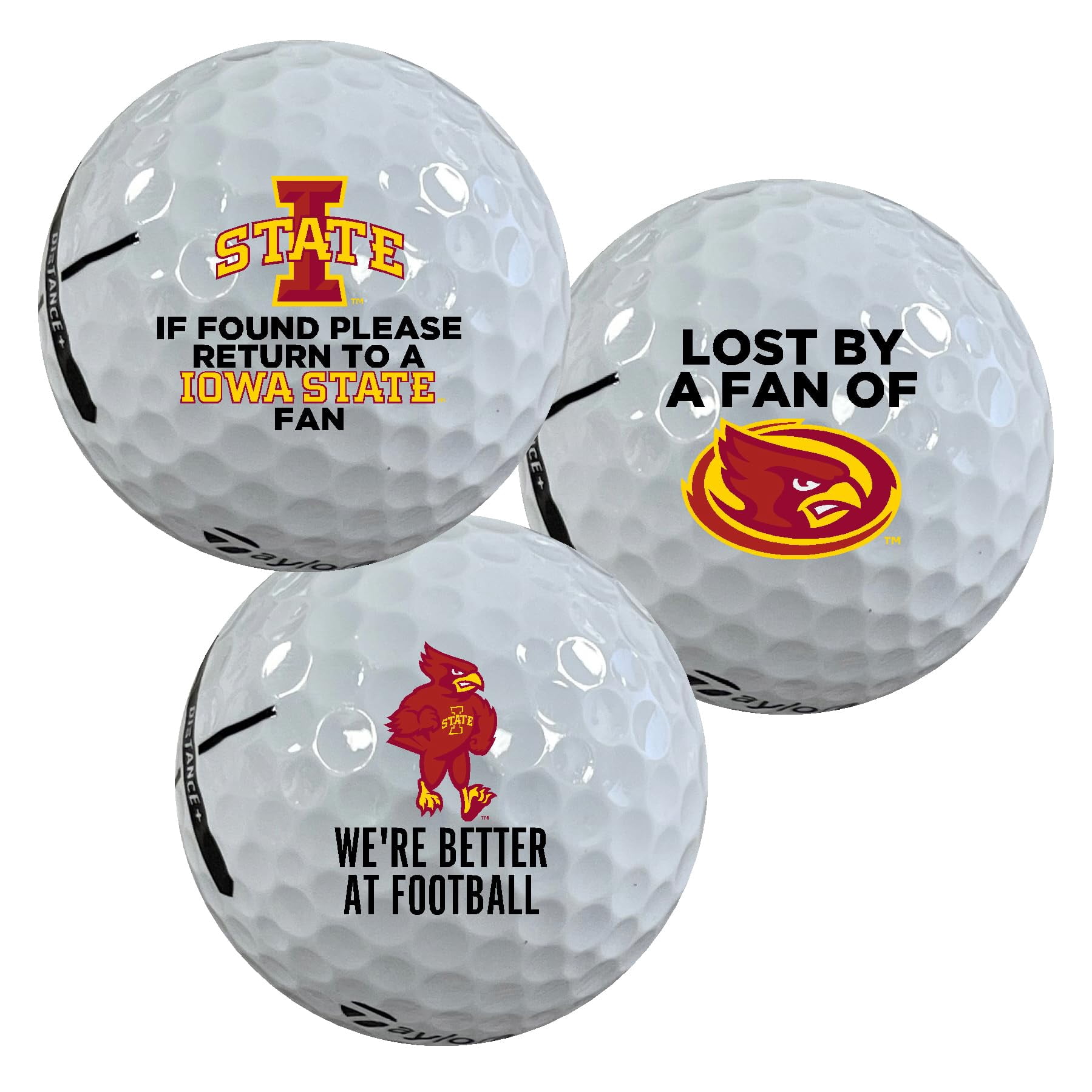 Iowa State University Cyclones Edition Funny Officially Licensed NCAA Taylormade Distance+ Golf Balls 12-Pack (Dozen)