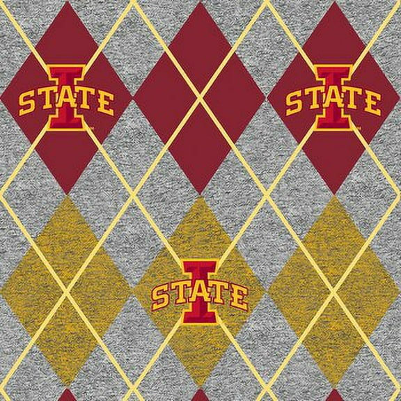 Iowa State University Fleece Fabric Super Soft Collegiate Heather Argyle Design-Sold by the Yard